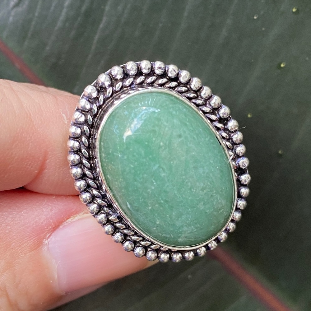 AVENTURINE GEMSTONE SILVER OVERLAY Ring, Stamped .925, Size 9.5.